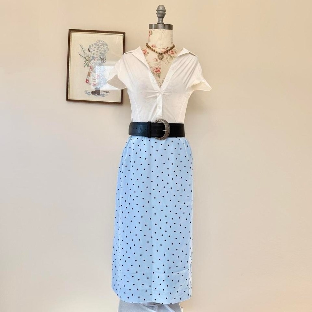 60s adolph schuman for lilli ann blue polkadot skirt‎